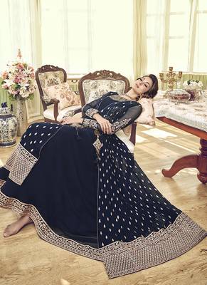Navy-Blue Embroidered Georgette Salwar Suits 3
