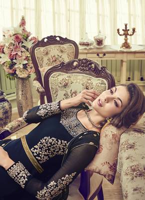 Navy-Blue Embroidered Georgette Salwar Suits 4