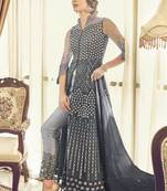 Dark-Grey Embroidered Net Salwar Suits