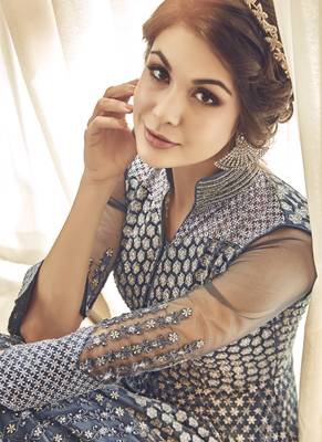 Dark-Grey Embroidered Net Salwar Suits 2