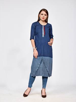 Blue plain cotton kurti 1