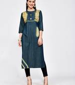 Green plain cotton kurti