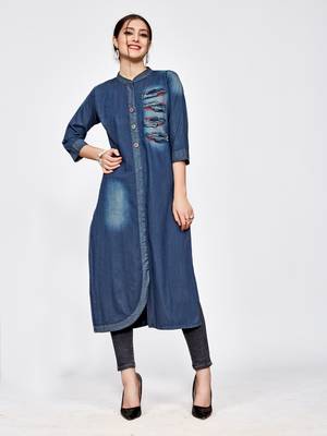 Blue plain cotton kurti 1