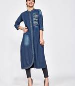 Blue plain cotton kurti