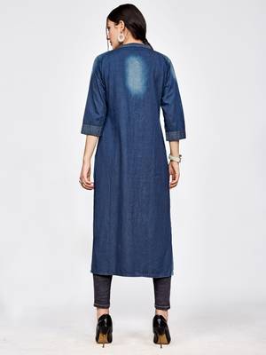 Blue plain cotton kurti 2