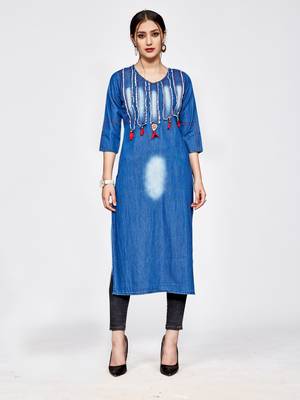 Blue plain cotton kurti 1