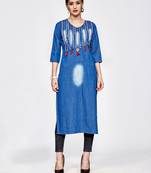 Blue plain cotton kurti