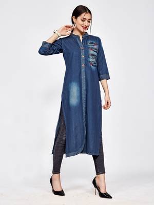 Blue plain cotton kurti 3