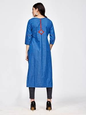 Blue plain cotton kurti 2