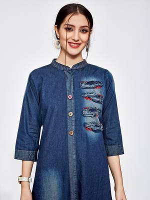 Blue plain cotton kurti 4