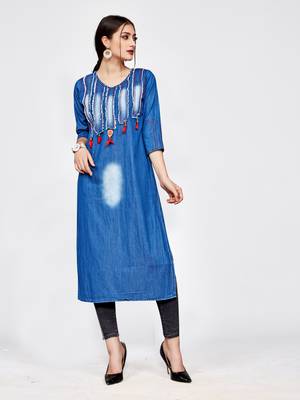 Blue plain cotton kurti 3