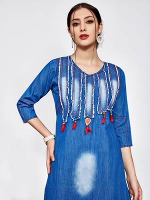 Blue plain cotton kurti 4