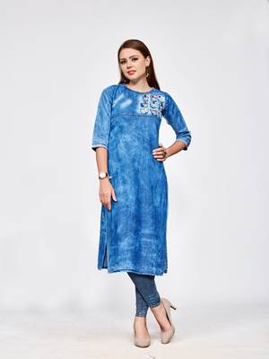 Blue plain cotton kurti 1