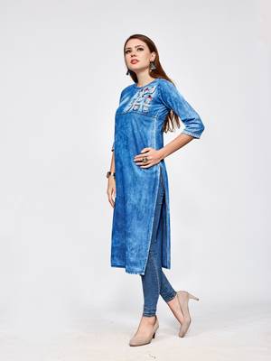 Blue plain cotton kurti 3