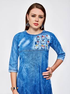 Blue plain cotton kurti 4