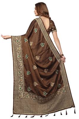 Brown Embroidered Satin Saree With Blouse 3