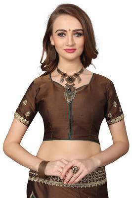 Brown Embroidered Satin Saree With Blouse 4