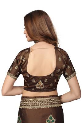 Brown Embroidered Satin Saree With Blouse 5