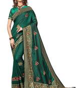 Green Embroidered Satin Saree With Blouse