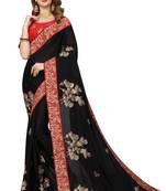 Black embroidered satin saree with blouse