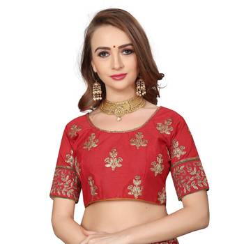 Dark Green Embroidered Satin Saree With Blouse 4