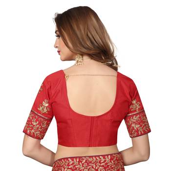 Wine Embroidered Satin Saree With Blouse 5
