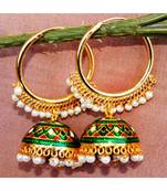 Colorful Green Gold Bali Meenakari Jhumka Earrings