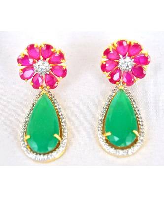 Ruby Emerald Dangler Earrings 1