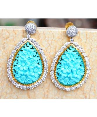 Blue Carved Diamond Dangler Earrings 1