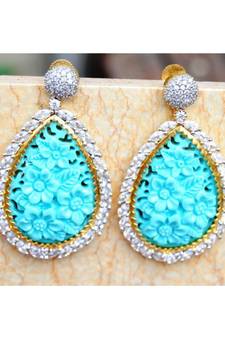 Blue Carved Diamond Dangler Earrings