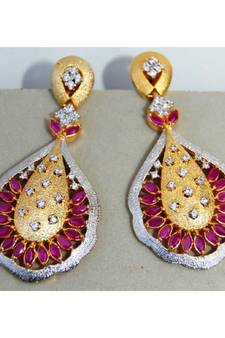 Gold Ruby Dangler Earrings
