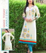 Off white printed cotton kurtas-and-kurtis