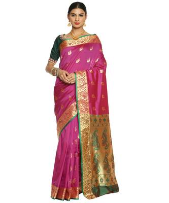 Fuchsia Paithani Art  Silk Saree with Blouse 1