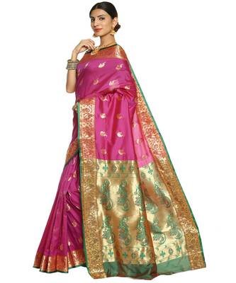 Fuchsia Paithani Art  Silk Saree with Blouse 2
