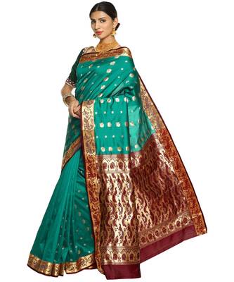 Green Paithani Art Silk Saree with Blouse 2