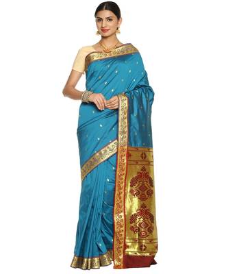 Turquoise Paithani Art Silk Saree with Blouse 1