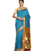 Turquoise Paithani Art Silk Saree with Blouse