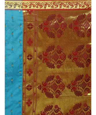 Turquoise Paithani Art Silk Saree with Blouse 3