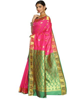 Fuchsia Paithani Art  Silk Saree with Blouse 2