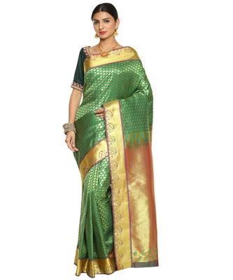 Green Kanjeevaram Art Silk Saree with Blouse 1