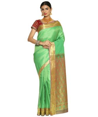 Green Kanjeevaram Art Silk Saree with Blouse 1