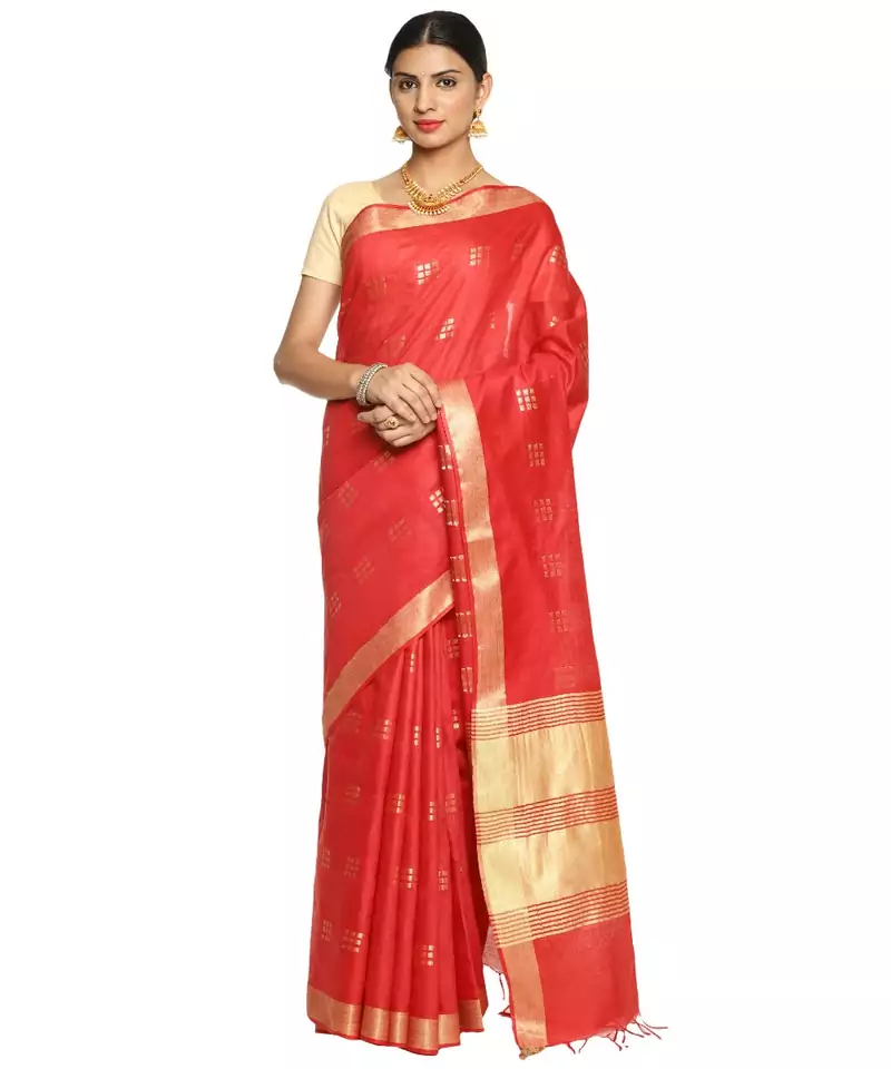 Red Bhagalpuri Art Silk Saree with Blouse