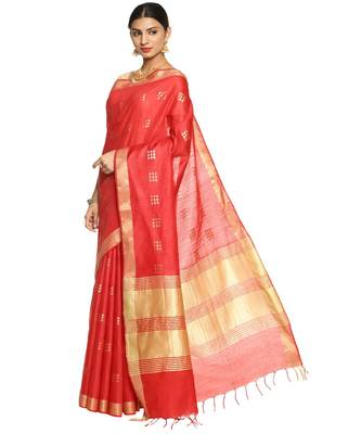 Red Bhagalpuri Art Silk Saree with Blouse 2
