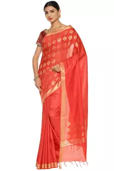 Red Bhagalpuri Art Silk Saree with Blouse