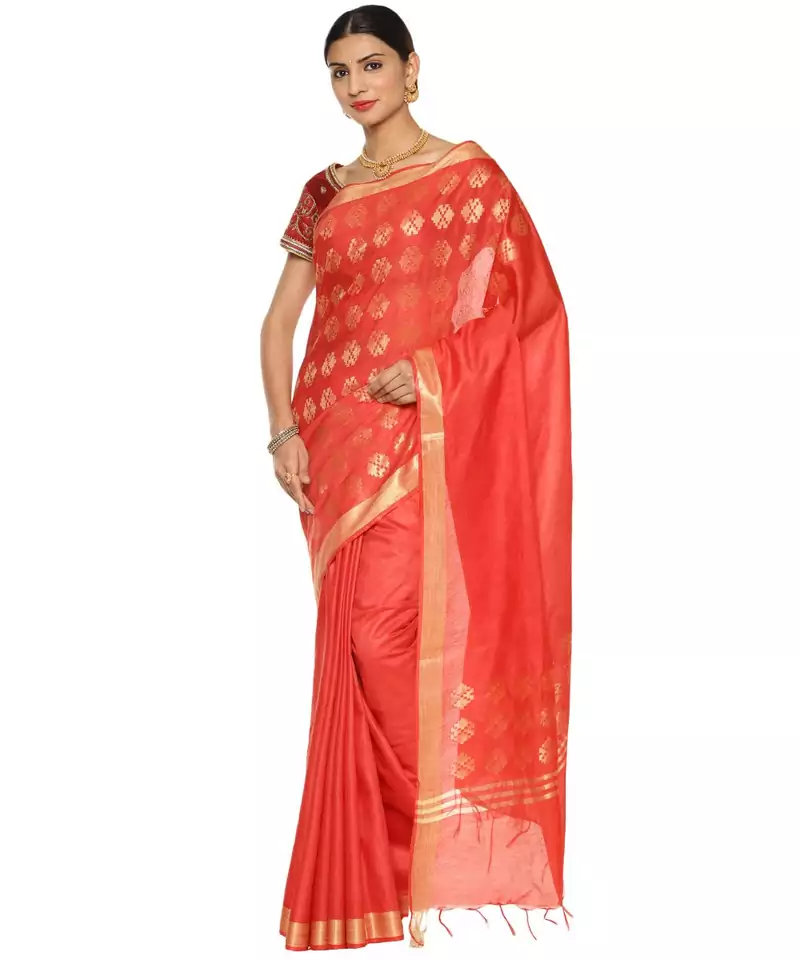 Red Bhagalpuri Art Silk Saree with Blouse