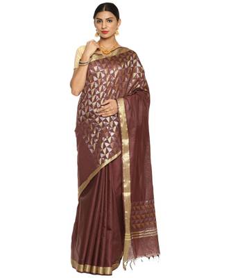 brown woven art silk saree with blouse 1