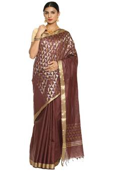 brown woven art silk saree with blouse