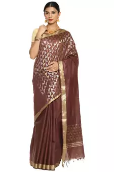 brown woven art silk saree with blouse