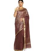 brown woven art silk saree with blouse