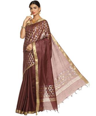 brown woven art silk saree with blouse 2
